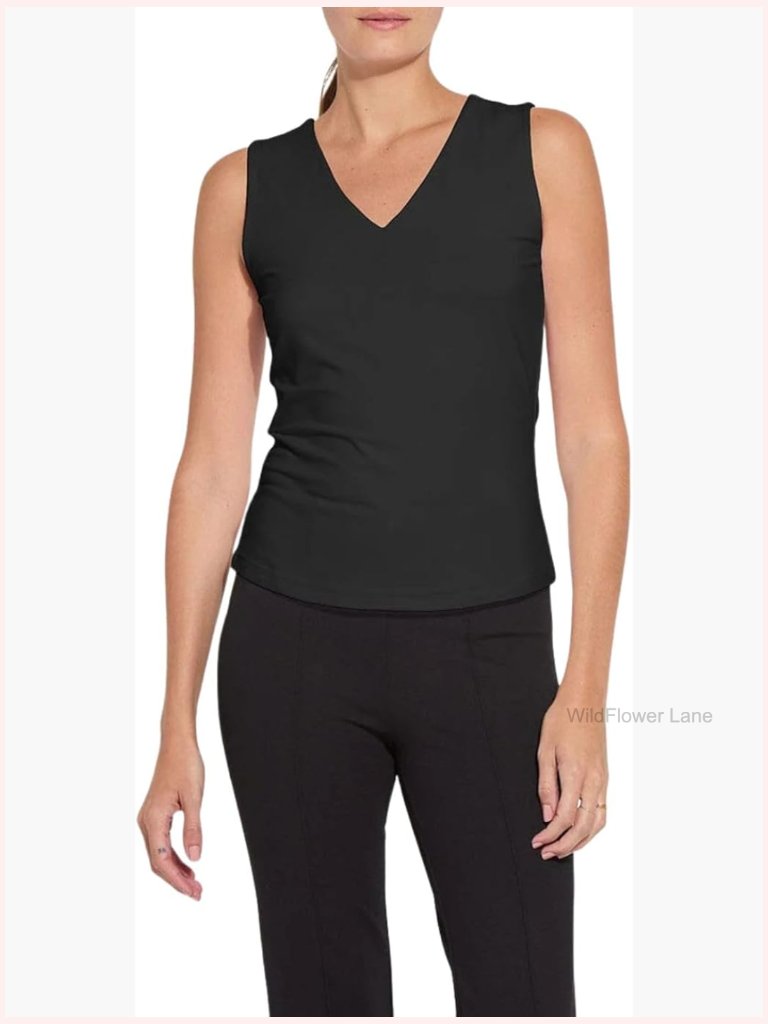 V-Neck Shell Tank Top - Lightweight Sleeveless Camisole Blouse